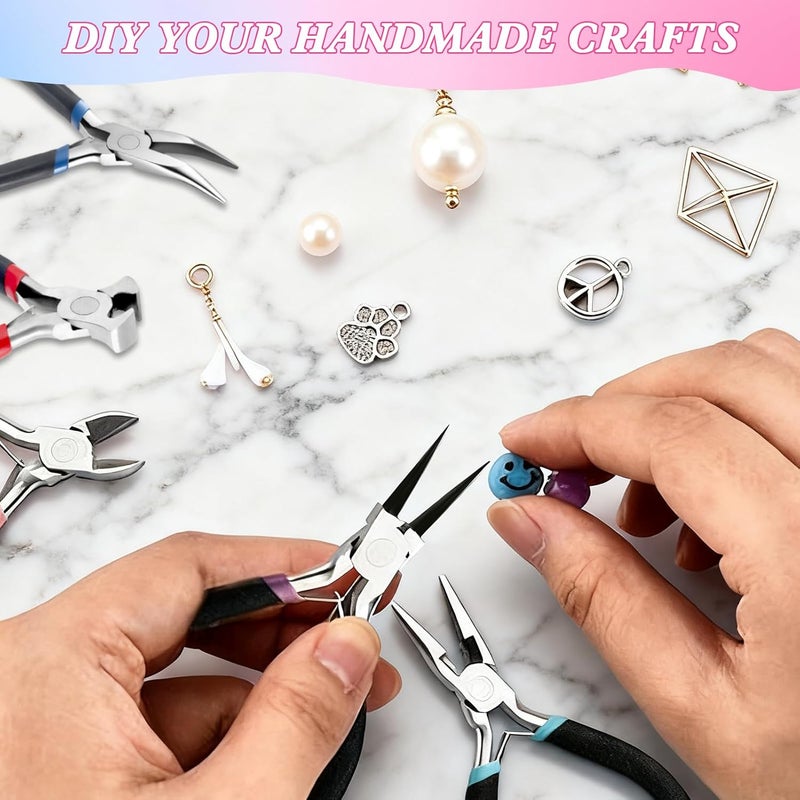 URSKYTOUS 5Pcs Jewelry Pliers Set Jewelry Making Pliers Tools Kit Include Jewelry Making Needle Nose Chain Nose Round Bent Pliers Wire Cutter for Bracelet Beading DIY Craft Jewelry Making Supplies - Image 4